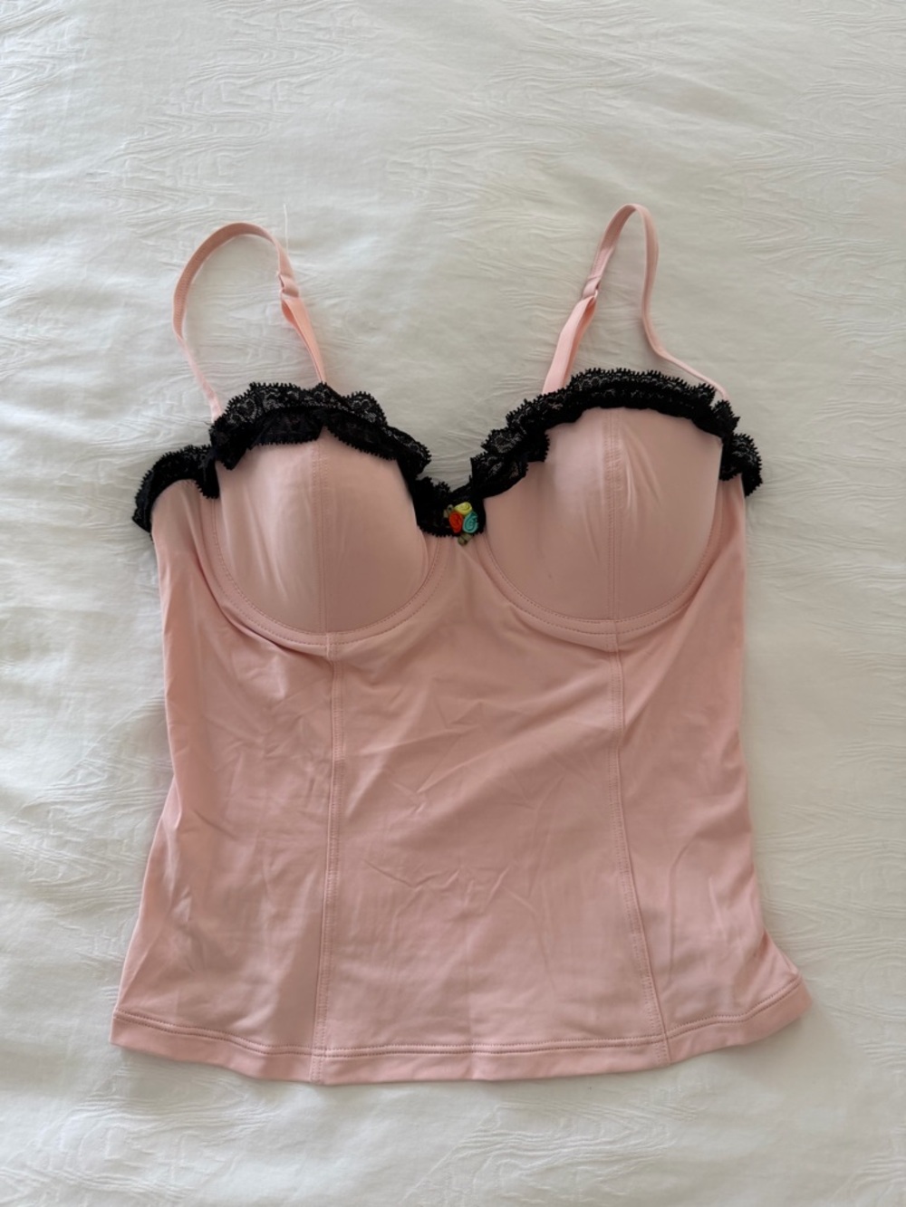 Calvin Klein Pink Top with Black Lace Trim
